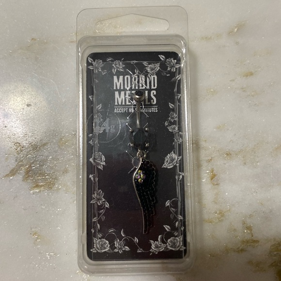 🆑 Morbid Metals 14g Navel Black Angel Wing Belly Bottom Piercing - Picture 4 of 8